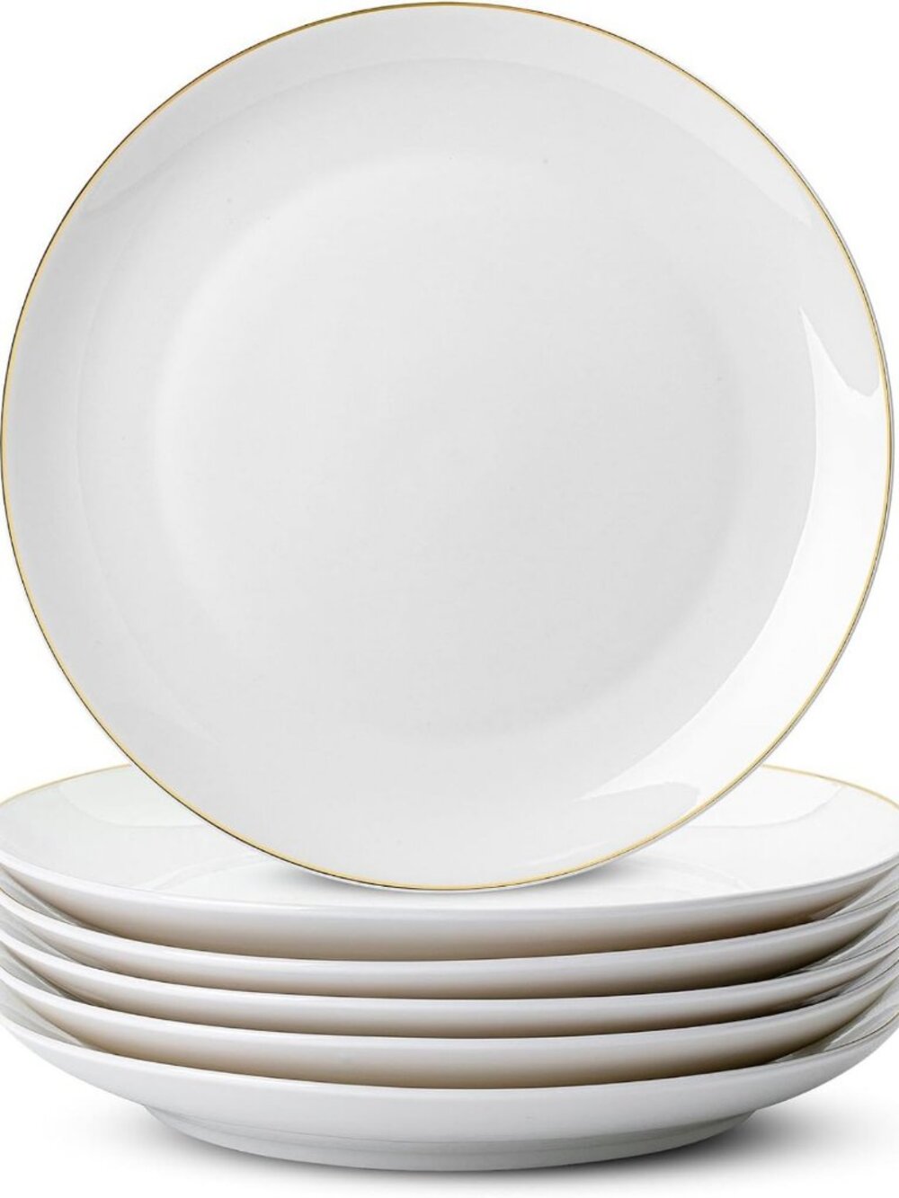 Elegant White Porcelain Dinner Plates Set of 6 with Gold Rim, 10.5" - Perfect